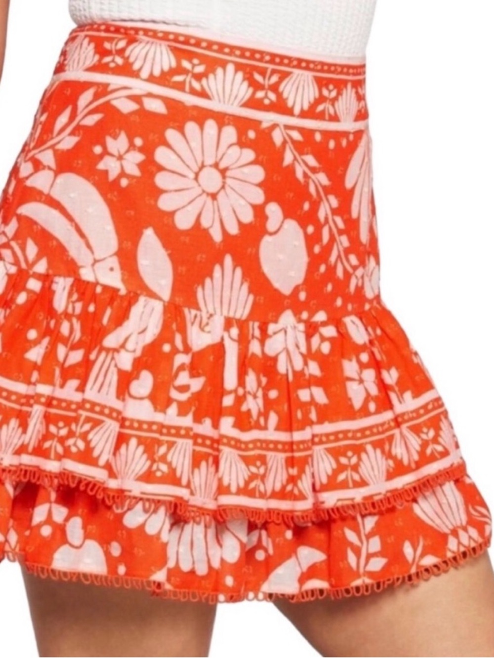 FARM Rio Orange Neon Jungle Tiered Mini Skirt Size Small - Picture 3 of 9